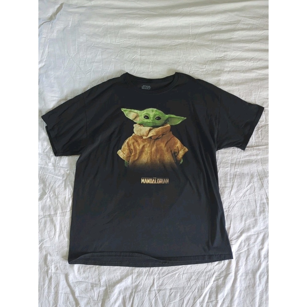 Star Wars The Mandalorian Grogu Baby Yoda Black Graphic T-Shirt Mens Sz XL